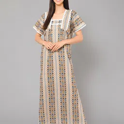 Winza Designer Geometric Printed Pure Cotton Maxi Nightdress-image-59