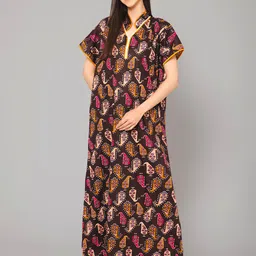 Winza Designer Ethnic Motifs Printed Pure Cotton Maxi Nightdress-image-38
