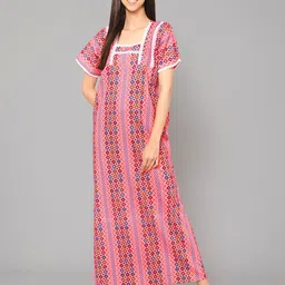 Winza Designer Geometric Printed Pure Cotton Maxi Nightdress-image-58