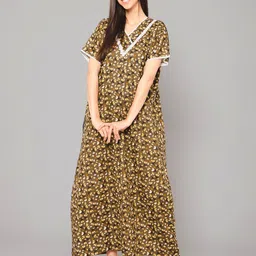Winza Designer Floral Printed Pure Cotton Maxi Nightdress-image-6