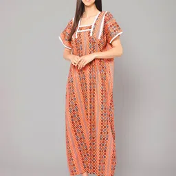 Winza Designer Geometric Printed Pure Cotton Maxi Nightdress-image-63