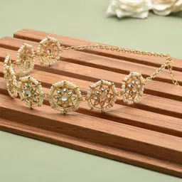 Zaveri Pearls Women Gold-Toned & White Kundan & Pearls Studded Ethnic Head Chain-5
