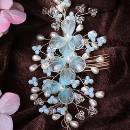 Saraf RS Jewellery Women Blue & White Beaded Tiara-picture-18
