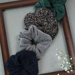 SOHI Women Green & Grey Set of 4 Scrunchies-76