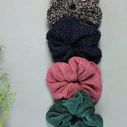 SOHI Women Black & Green Ponytail Scrunchies Set of 4-84