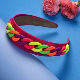 SOHI Women Pink & Fluorescent Green Embellished Hairband-53