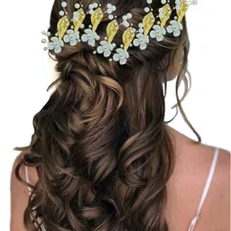 Hair Flare Women Set Of 8 Artificial Floral Design With Pearl & Stone Hair Accessory-14