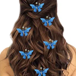 Hair Flare Women Set of 6 Artificial Butterfly Design With Stone Flower Hair Accessory-15