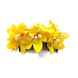 Hair Flare Floral Shaped Stone & Pearl Design Comb Pin-image-95
