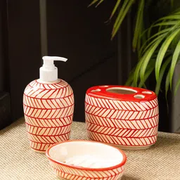 ExclusiveLane Red Chevrons Red & Beige 3-Pcs Printed Ceramic Bathroom Accessories-image-23