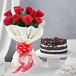 Happy Fathers Day Red Rose Bouquet and Black Forest Cake-image-82