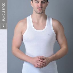 Dollar Bigboss Men Solid Pack of 7 Combed Cotton Shrinkless Vest MBVE-01-FNRN-WHT-PO7-picture-1