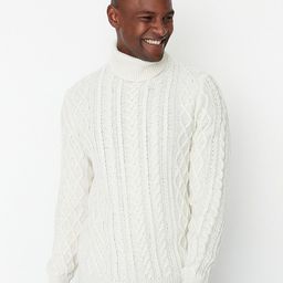 Trendyol Men Off White Cable Knit Pullover-image-53
