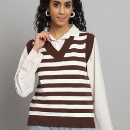 BROOWL Striped V-Neck Woollen Sweater Vest-image-29