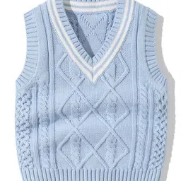 StyleCast Kids Blue Cable Knit Self Design V-Neck Sleeveless Ribbed Cotton Sweater Vest-image-50