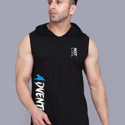 SLOWLORIS Typography Printed Hooded Combed Cotton Gym Vest SL28 ADV BLACK-picture-47