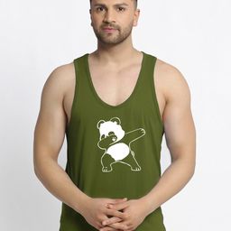 Friskers Men Olive Green  Cotton Printed Innerwear Vests-image-59