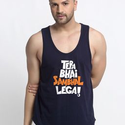 Friskers Men Navy Blue Printed Pure Cotton Gym Vest-image-114