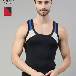 DIXCY SCOTT Men Pack Of 2 Red & Black Solid Cotton Gym Innerwear Vest-image-8