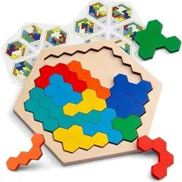smiley AADHYA WOODEN Hexagon Puzzle Shape Pattern Block Geometric IQ Game image 3