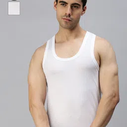 Lux Cozi Men Pack Of 2 White Solid Cotton Innerwear Vests-image-76