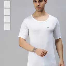 Lux Cozi Men Pack Of 5 Solid White Organic Cotton Innerwear Vests-image-58
