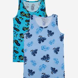 KiddoPanti Boys Pack Of 2 Blue Printed Pure Cotton Innerwear Vests-image-96