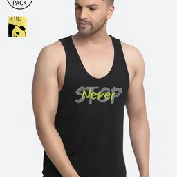 Friskers Men Pack of 2 Black & Yellow Printed Cotton Innerwear Vests-image-52