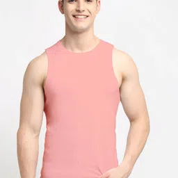 Friskers Men Coral Pink Solid Cotton Gym Vest-picture-38