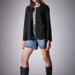Women Self Design Single Breasted Casual Blazer-image-46