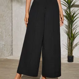 Women Flared Black Viscose Rayon Trousers-image-84