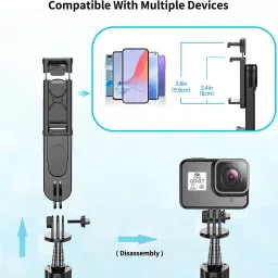 Hold up Tripod with Fill Light, 44 Inch Extendable Selfie Stick with Wireless Remote Bluetooth Selfie Stick image 3