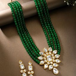 Peora Gold-Plated & Green Floral Studded Choker Jewellery Set-44