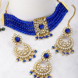 Peora Gold-Plated Pearl Kundan Choker Necklace Jewellery Set-image-20