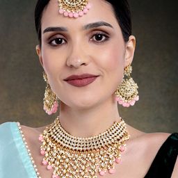 Peora Gold-Plated Kundan Pearl Choker Necklace Jewellery Set-68