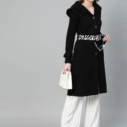 Athena Women Black Solid Hooded Overcoat-image-13