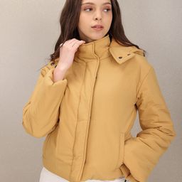 U.S. Polo Assn. Women Mustard Yellow Solid Hooded Padded Jacket-image-41