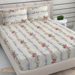 FABINALIV Cream-Coloured Floral Printed 300 TC King Bedsheet Set-2.50 m X 2.25 m-6