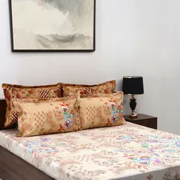 BOMBAY DYEING Ethnicity Beige Ethnic Printed Cotton 300 TC King Bedsheet Set 2.74 x 2.74 m-image-26