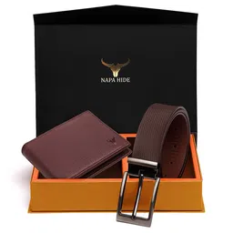 NAPA HIDE Men Maroon RFID Protected Genuine Leather Accessory Gift Set-image-68