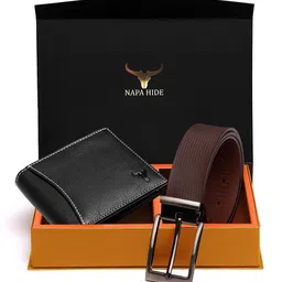 NAPA HIDE Men Black & Brown RFID Protected Genuine Leather Accessory Gift Set-image-5