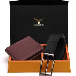 NAPA HIDE Men Black & Brown RFID Protected Genuine Leather Accessory Gift Set-image-31