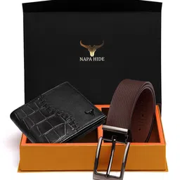 NAPA HIDE Men RFID Protected Genuine High Quality Leather Wallet & Belt Gift Set-image-61