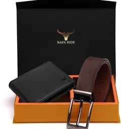 NAPA HIDE Men Black & Brown RFID Protected Genuine Leather Accessory Gift Set-image-62