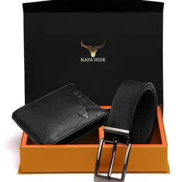 NAPA HIDE Men RFID Protected Genuine High Quality Leather Wallet & Belt Accessory Gift Set-image-53