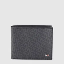 Tommy Hilfiger Men Navy Blue & Grey Geometric Printed Leather Two Fold Wallet-image-82