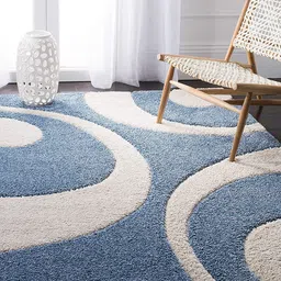 AaHo Decor White & Blue Geometric Shaggy Woollen Carpets-image-42
