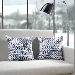 Aurave Blue & White 2 Pieces Geometric Square Cushion Covers-picture-31