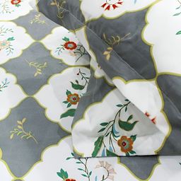 Aurave Grey & White Ethnic Motifs 210 TC Microfiber King Bedsheet With 2 Pillow Covers-13