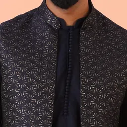 KISAH Men Zari Regular Fit Woven Design Kurta Nehru Jacket Trouser Set image 3